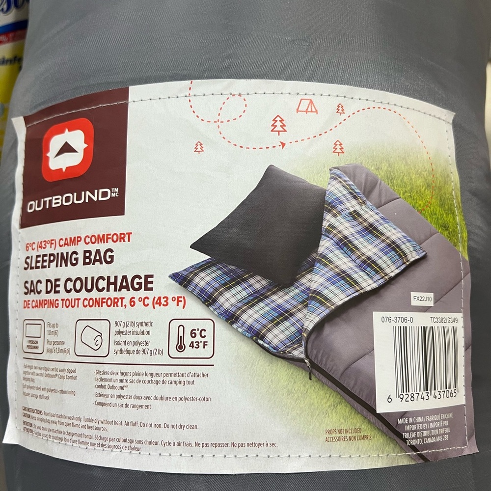 Gray and Blue Camp Comfort Sleeping Bag